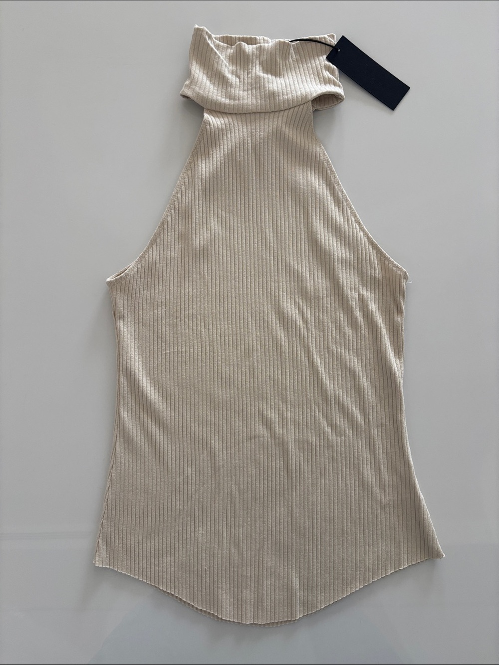 Ribbed High-Neck Tank Top - Cream